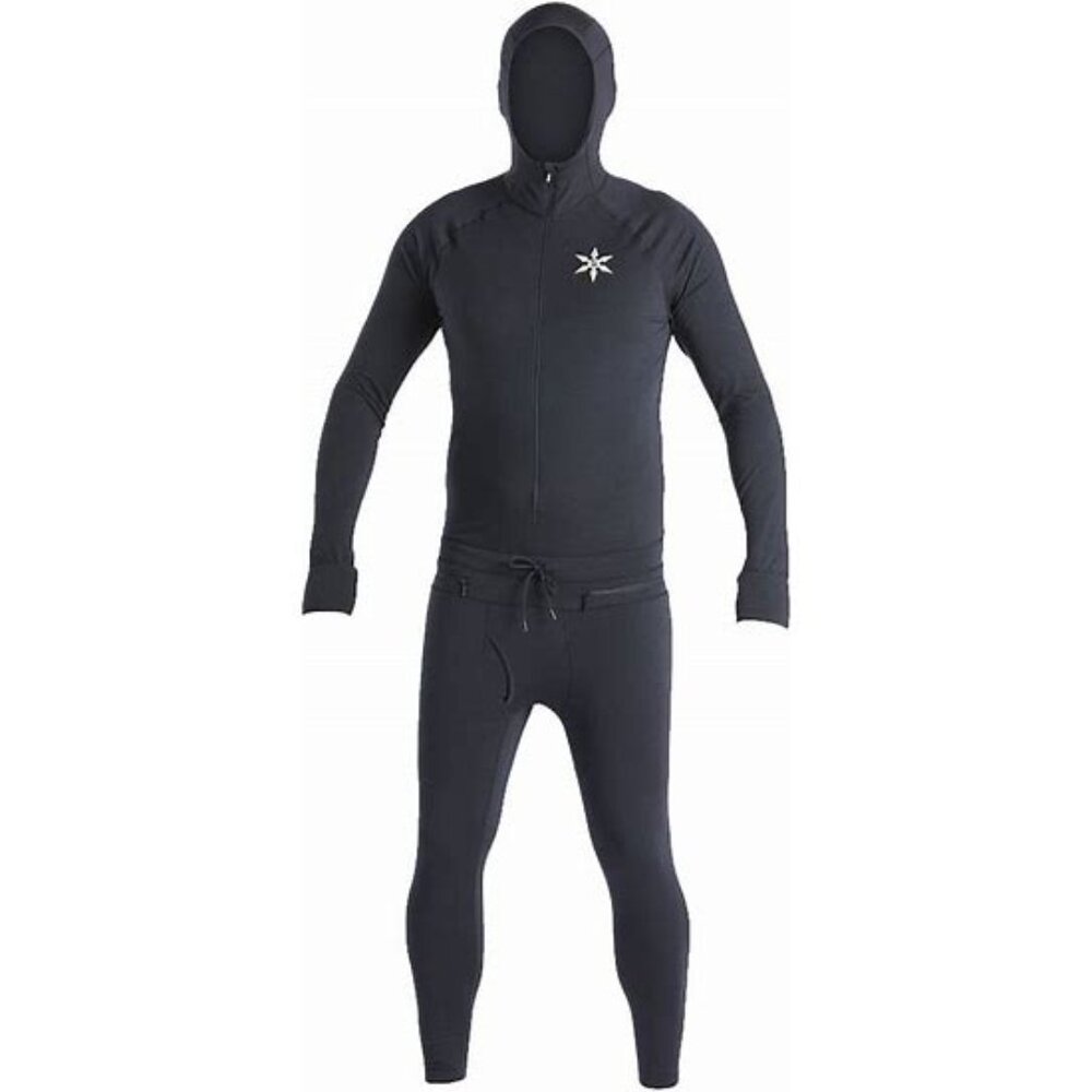 Airblaster Ninja Suit Black Hooded Men's Full Zip Base Layer Poly Blend Small